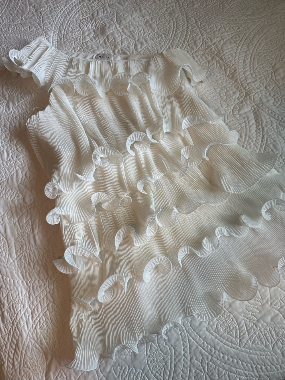 Milly White Tiered Ruffle Dress
